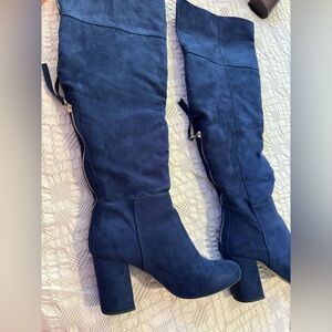 Blue Suede Knee-High Women's Boots